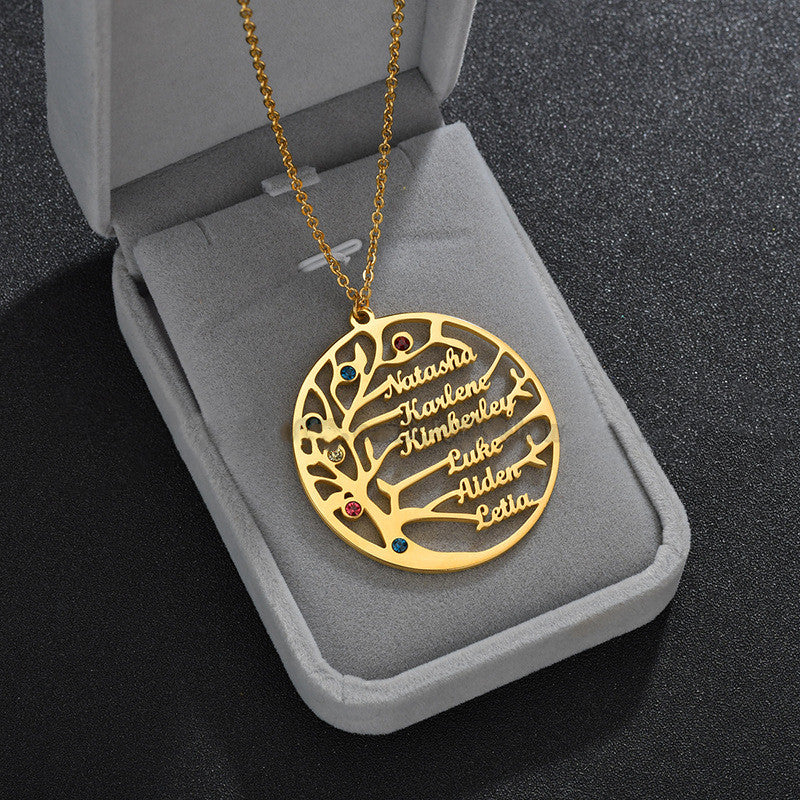 Custom made Birthstone Family Tree Name Necklace