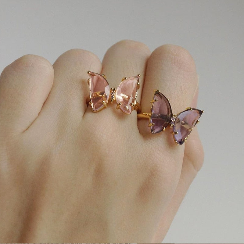 Crystal Glass Butterfly Ring