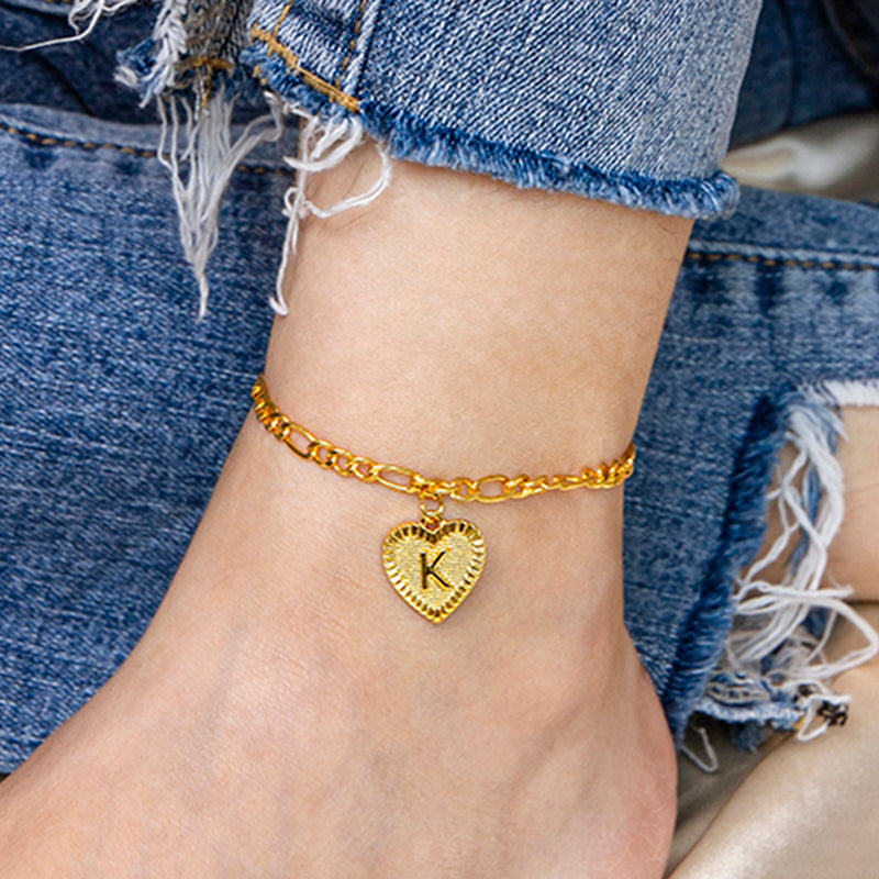 Initial Letter Anklet Gold Color Heart Pendant Foot Bracelets Women – Farry  Fashion