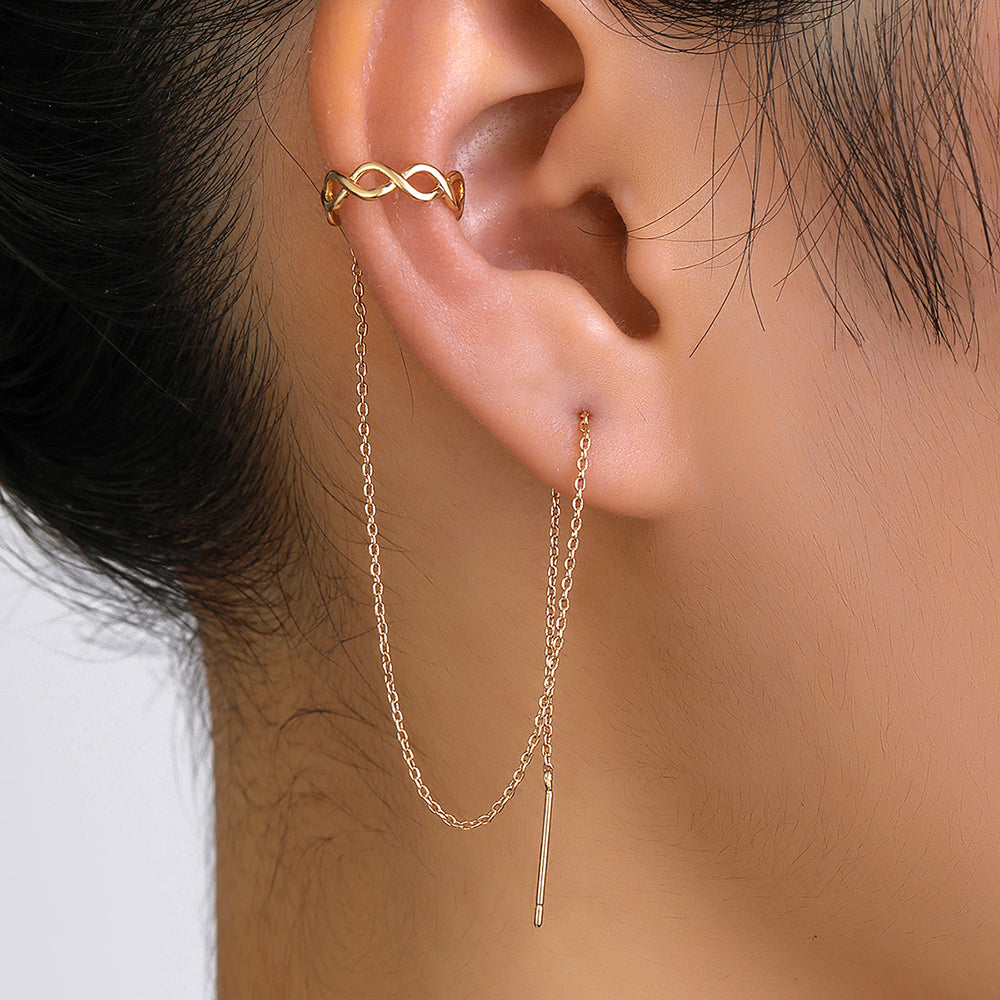 Gold Long Fringed Copper Ear Clip Ear Wire