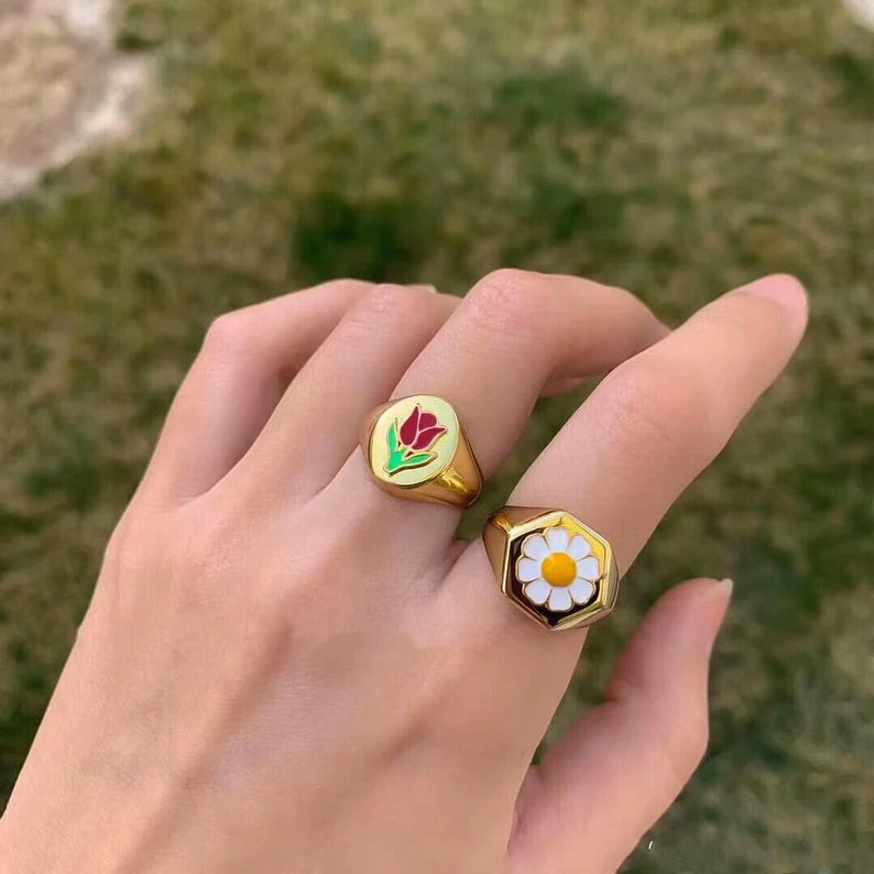 Chunky Tulip, Sun Flower, Daisy Ring & Earrings