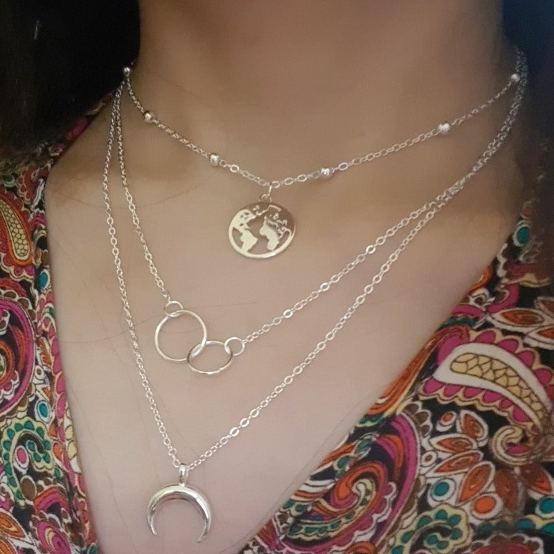 Multi Layer Moon Map Necklace